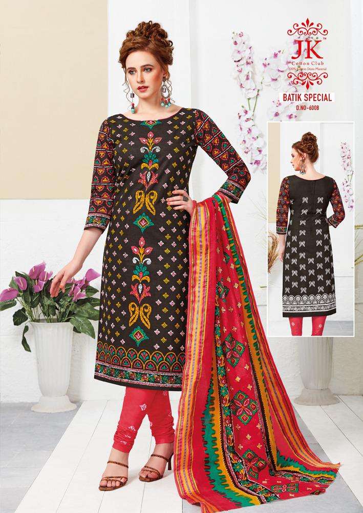 BATIK SPECIAL VOL-6 BY JK COTTON CLUB 6001 TO 6010 SERIES DESIGNER PATIYALA SUITS BEAUTIFUL FANCY COLORFUL STYLISH PARTY WEAR & ETHNIC WEAR COTTON PRINTED DRESSES AT WHOLESALE PRICE